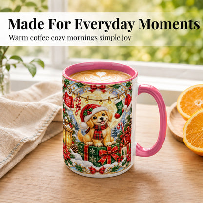 #pl[15oz|Pink] Christmas Golden Retriever Coffee Mug, Festive Puppy Mug, Ceramic Cup