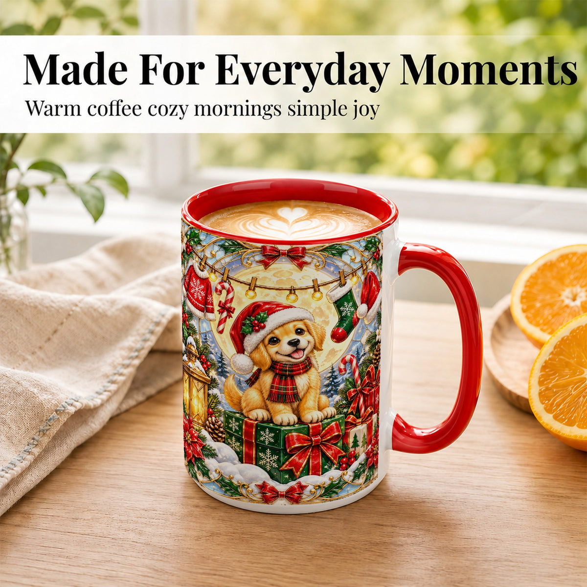 #pl[15oz|Red] Christmas Golden Retriever Coffee Mug, Festive Puppy Mug, Ceramic Cup