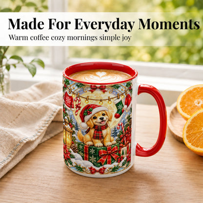 #pl[15oz|Red] Christmas Golden Retriever Coffee Mug, Festive Puppy Mug, Ceramic Cup