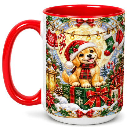 #pl[15oz|Red] Christmas Golden Retriever Coffee Mug, Festive Puppy Mug, Ceramic Cup