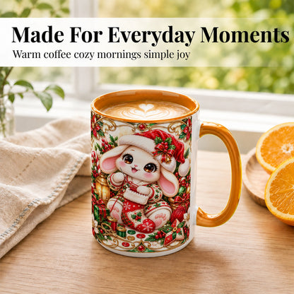 #pl[15oz|Orange] Christmas Bunny Coffee Mug, Knitting Rabbit Mug, Ceramic Cup