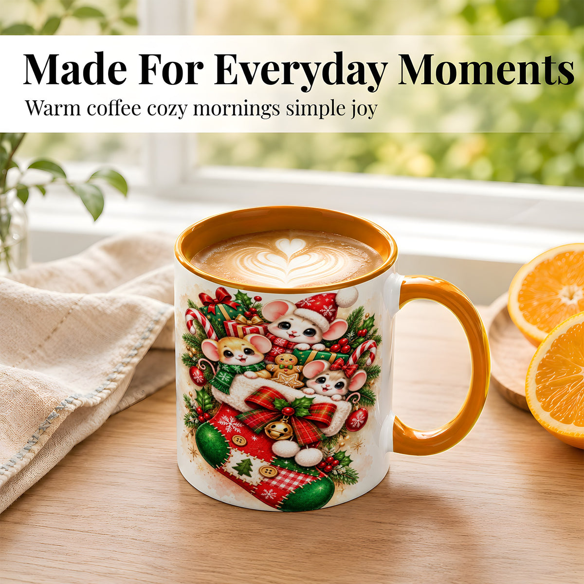#pl[11oz|Orange] Christmas Mice Coffee Mug, Cute Stocking Mouse Mug, Ceramic Cup