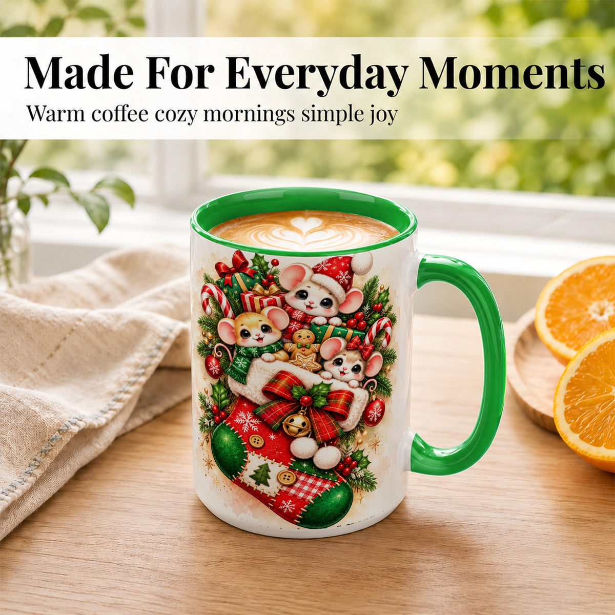 #pl[15oz|Green] Christmas Mice Coffee Mug, Cute Stocking Mouse Mug, Ceramic Cup