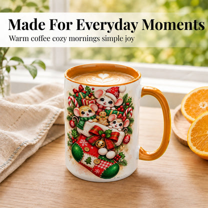 #pl[15oz|Orange] Christmas Mice Coffee Mug, Cute Stocking Mouse Mug, Ceramic Cup