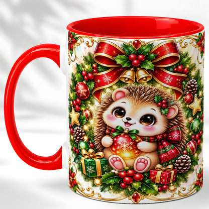 Christmas Hedgehog Coffee Mug, Woodland Holiday Mug, Ceramic Cup