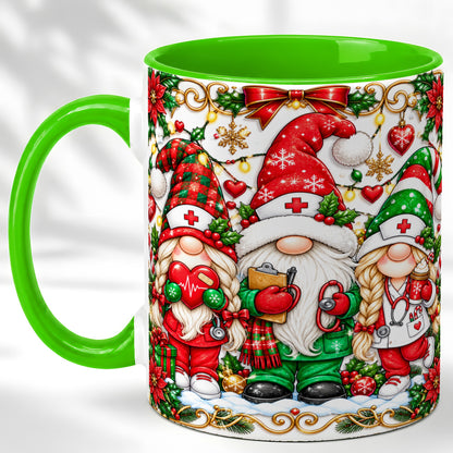 #pl[11oz|Green] Christmas Nurse Gnomes Coffee Mug, Holiday Healthcare Mug, Ceramic Cup