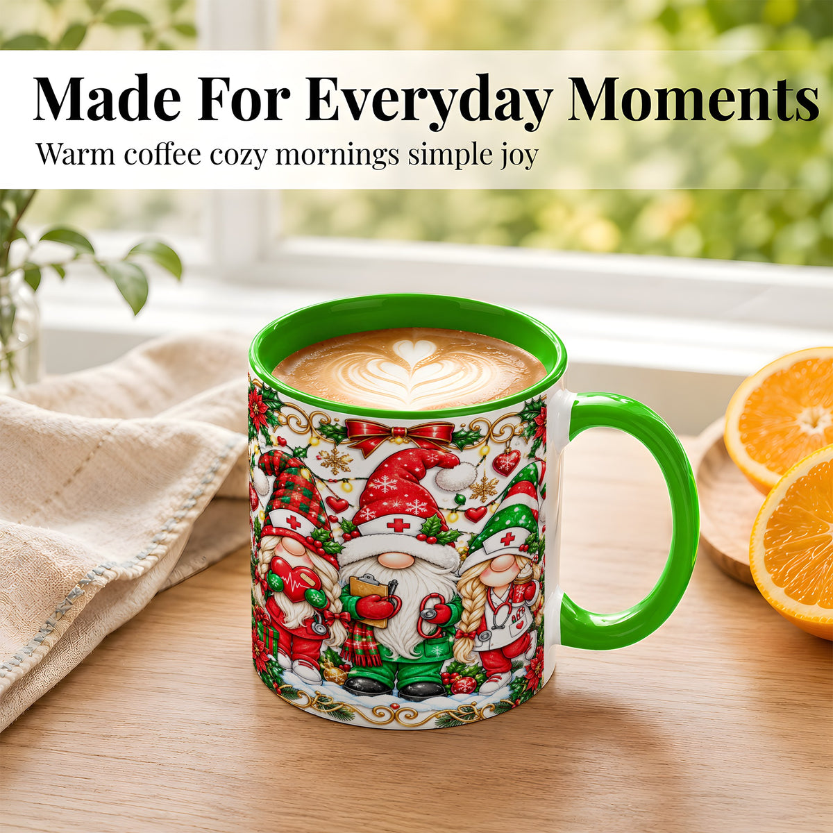 #pl[11oz|Green] Christmas Nurse Gnomes Coffee Mug, Holiday Healthcare Mug, Ceramic Cup