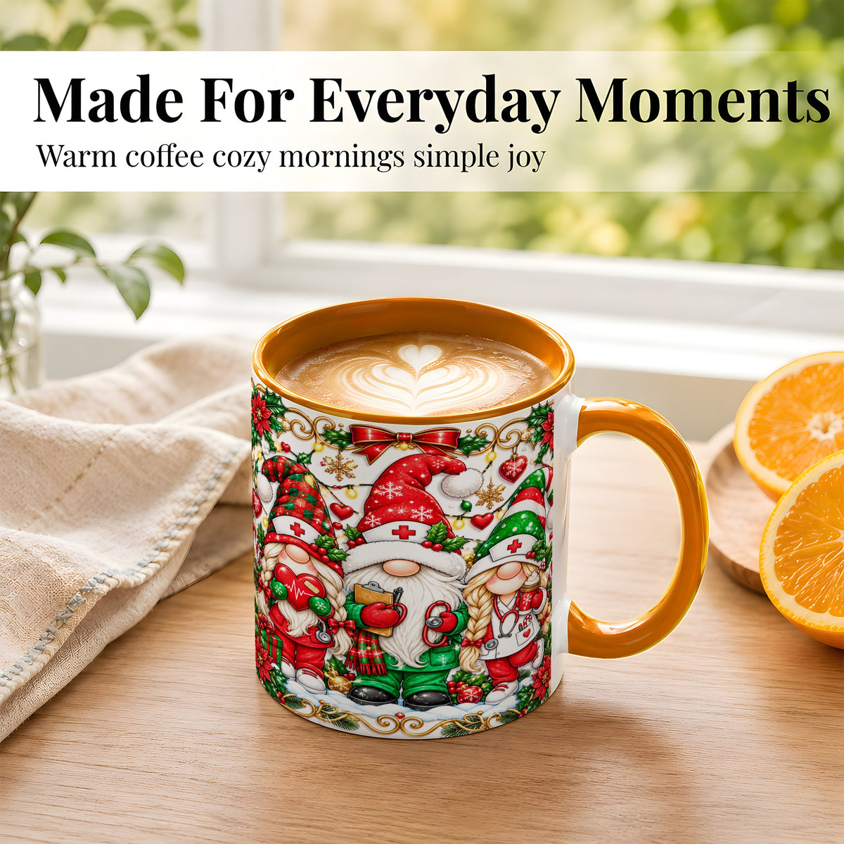 #pl[11oz|Orange] Christmas Nurse Gnomes Coffee Mug, Holiday Healthcare Mug, Ceramic Cup