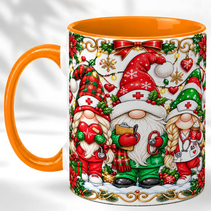 #pl[11oz|Orange] Christmas Nurse Gnomes Coffee Mug, Holiday Healthcare Mug, Ceramic Cup