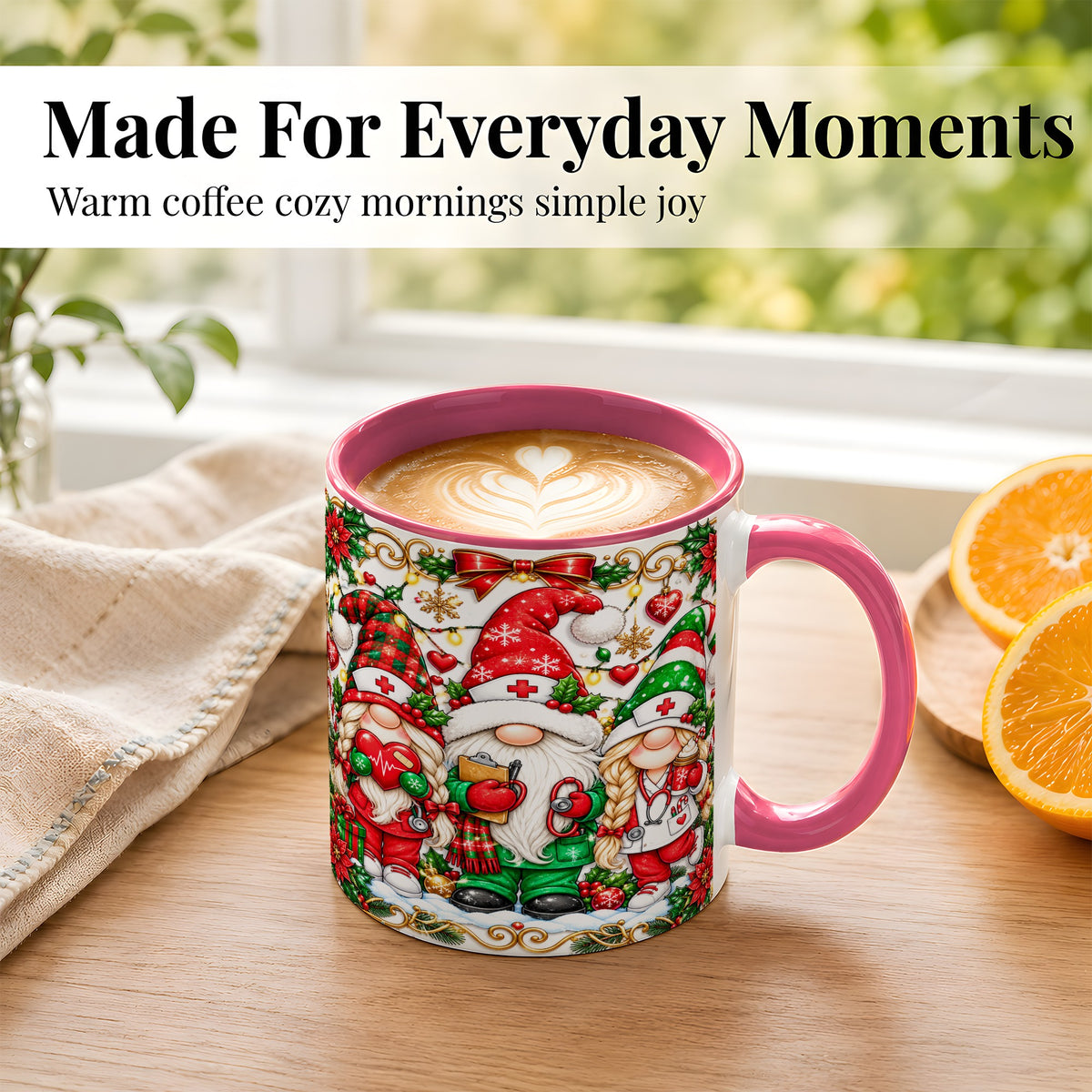 #pl[11oz|Pink] Christmas Nurse Gnomes Coffee Mug, Holiday Healthcare Mug, Ceramic Cup
