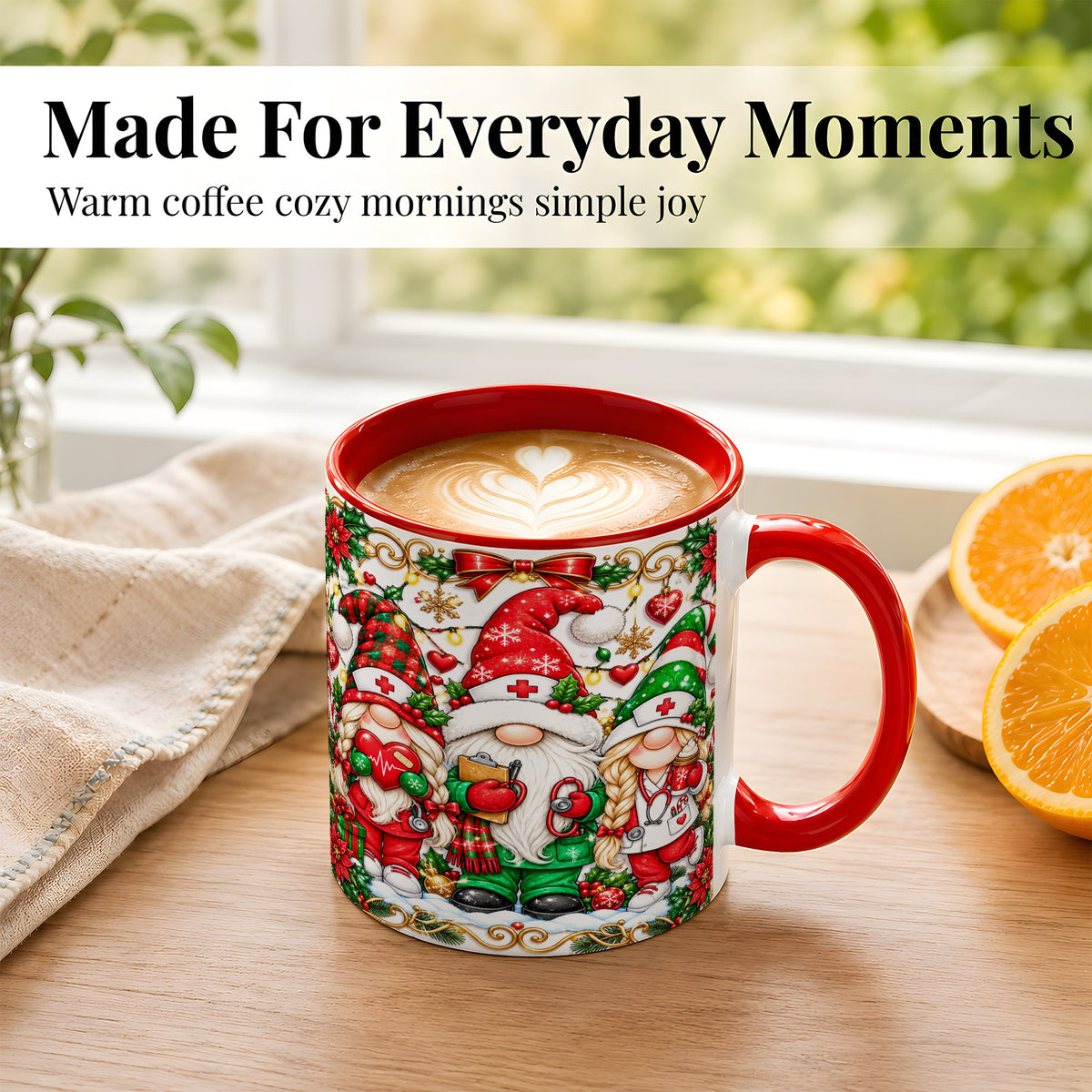#pl[11oz|Red] Christmas Nurse Gnomes Coffee Mug, Holiday Healthcare Mug, Ceramic Cup