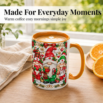 #pl[15oz|Orange] Christmas Nurse Gnomes Coffee Mug, Holiday Healthcare Mug, Ceramic Cup