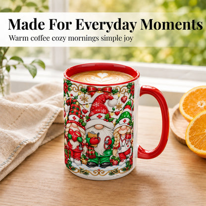 #pl[15oz|Red] Christmas Nurse Gnomes Coffee Mug, Holiday Healthcare Mug, Ceramic Cup