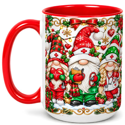 #pl[15oz|Red] Christmas Nurse Gnomes Coffee Mug, Holiday Healthcare Mug, Ceramic Cup