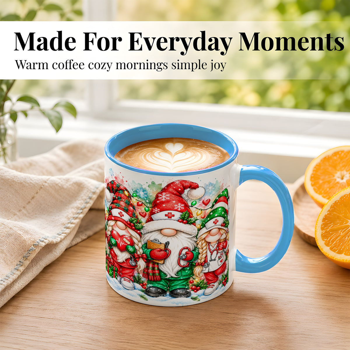 #pl[11oz|Blue] Christmas Nurse Gnomes Coffee Mug, Watercolor Healthcare Mug, Ceramic Cup