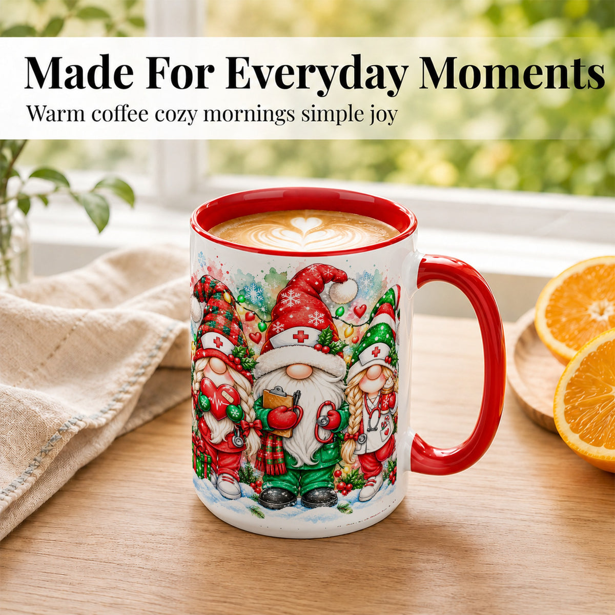 #pl[15oz|Red] Christmas Nurse Gnomes Coffee Mug, Watercolor Healthcare Mug, Ceramic Cup