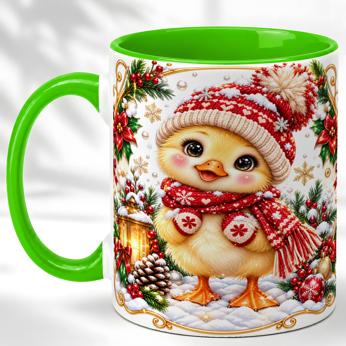 #pl[11oz|Green] Christmas Chick Coffee Mug, Cute Baby Chicken Mug, Ceramic Cup