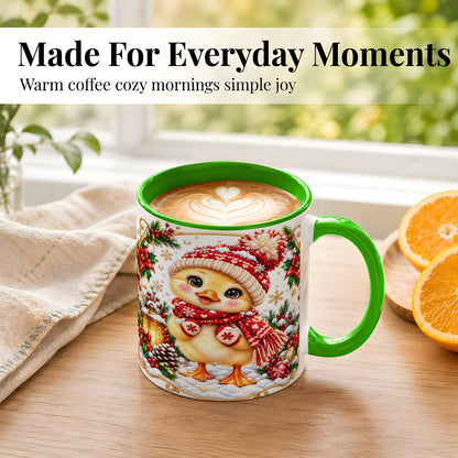 #pl[11oz|Green] Christmas Chick Coffee Mug, Cute Baby Chicken Mug, Ceramic Cup