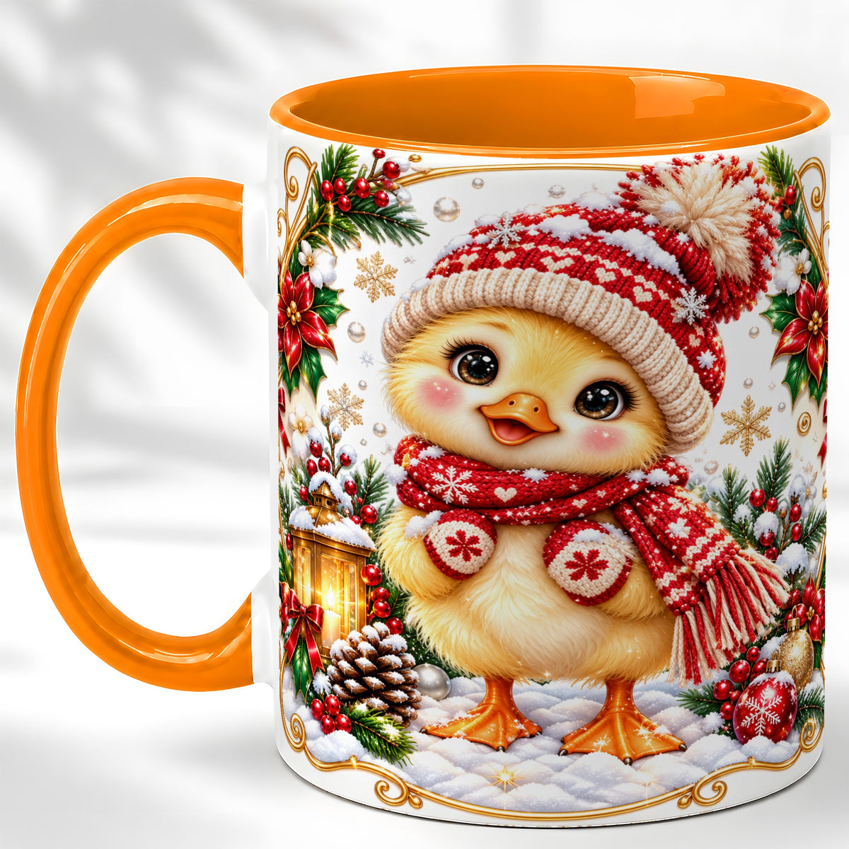 #pl[11oz|Orange] Christmas Chick Coffee Mug, Cute Baby Chicken Mug, Ceramic Cup