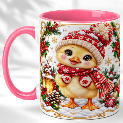 #pl[11oz|Pink] Christmas Chick Coffee Mug, Cute Baby Chicken Mug, Ceramic Cup