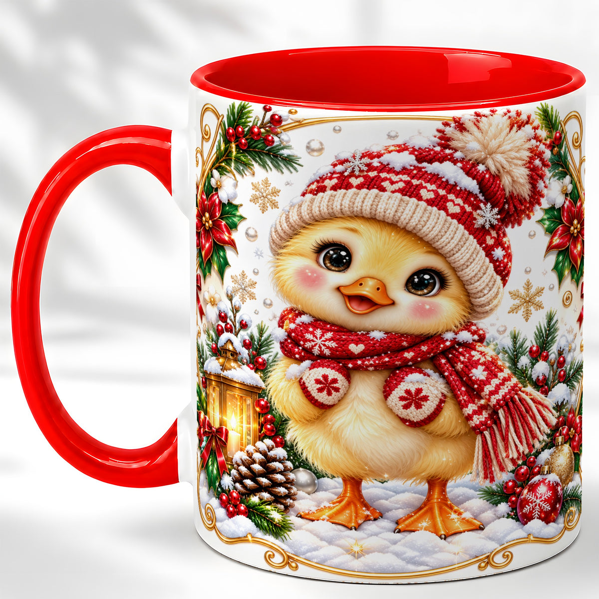 Christmas Chick Coffee Mug, Cute Baby Chicken Mug, Ceramic Cup