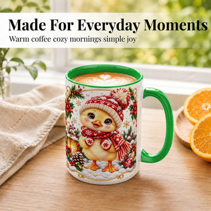#pl[15oz|Green] Christmas Chick Coffee Mug, Cute Baby Chicken Mug, Ceramic Cup