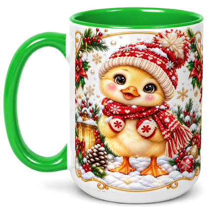 #pl[15oz|Green] Christmas Chick Coffee Mug, Cute Baby Chicken Mug, Ceramic Cup