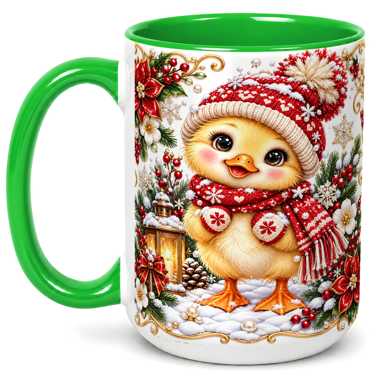 #pl[15oz|Green] Baby Chick Coffee Mug, Christmas Chicken Mug, Ceramic Cup