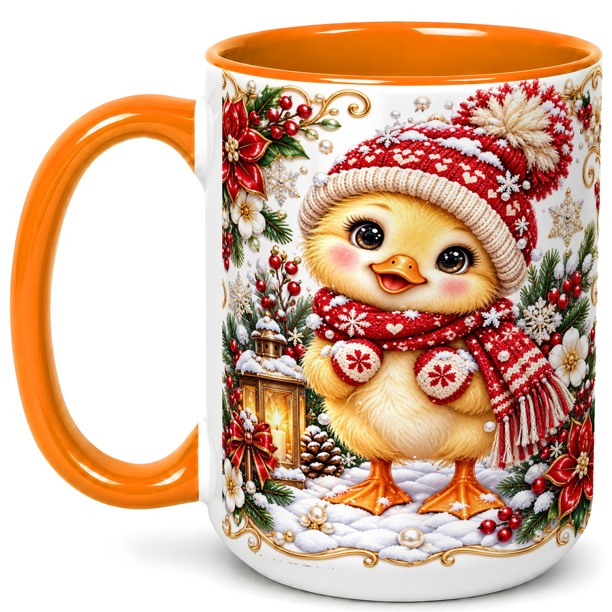 #pl[15oz|Orange] Baby Chick Coffee Mug, Christmas Chicken Mug, Ceramic Cup