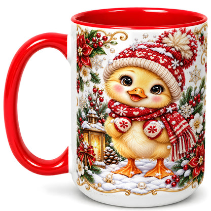 #pl[15oz|Red] Baby Chick Coffee Mug, Christmas Chicken Mug, Ceramic Cup