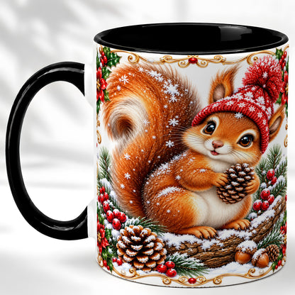#pl[11oz|Black] Christmas Squirrel Coffee Mug, Cute Woodland Animal Mug, Ceramic Cup