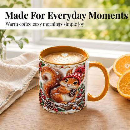 #pl[11oz|Orange] Christmas Squirrel Coffee Mug, Cute Woodland Animal Mug, Ceramic Cup