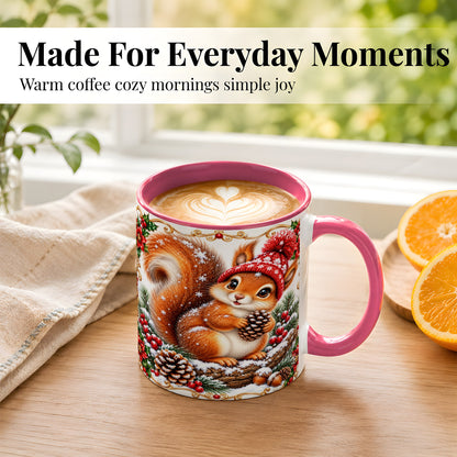 #pl[11oz|Pink] Christmas Squirrel Coffee Mug, Cute Woodland Animal Mug, Ceramic Cup