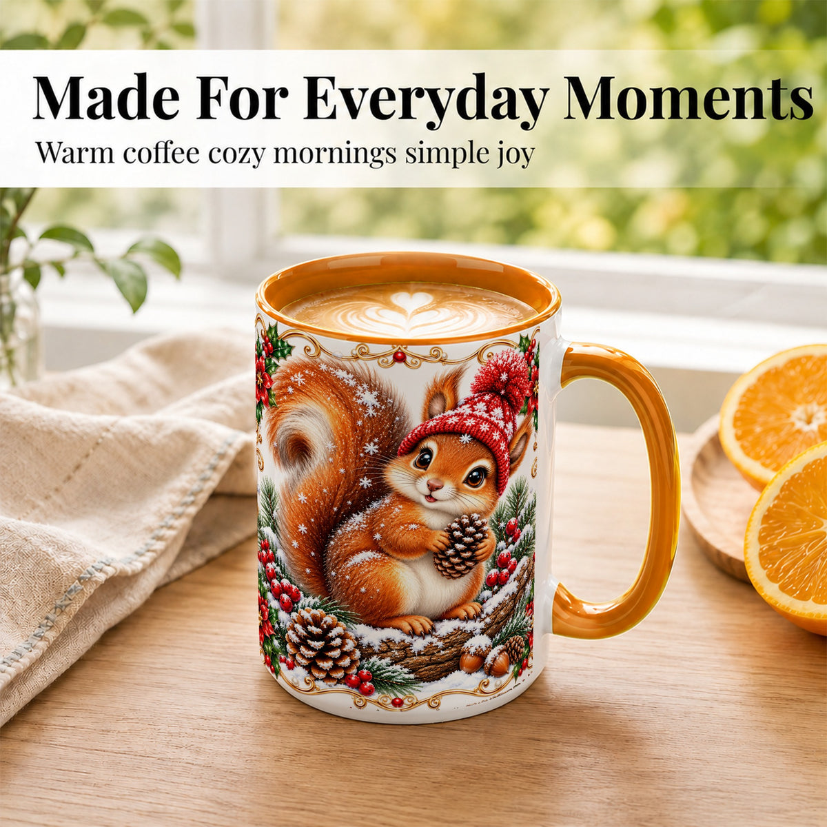 #pl[15oz|Orange] Christmas Squirrel Coffee Mug, Cute Woodland Animal Mug, Ceramic Cup