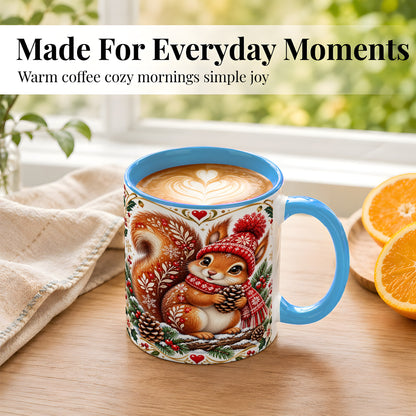 #pl[11oz|Blue] Christmas Squirrel Coffee Mug, Woodland Winter Mug, Ceramic Cup
