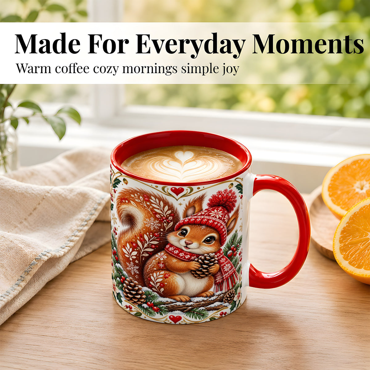 #pl[11oz|Red] Christmas Squirrel Coffee Mug, Woodland Winter Mug, Ceramic Cup