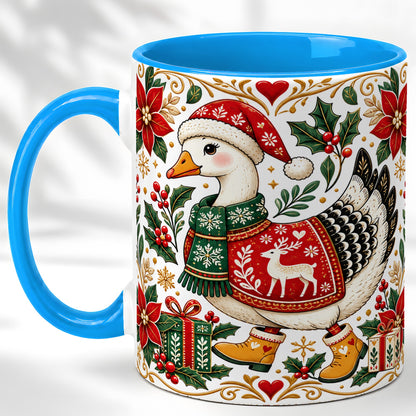 #pl[11oz|Blue] Christmas Goose Coffee Mug, Festive Farm Animal Mug, Ceramic Cup
