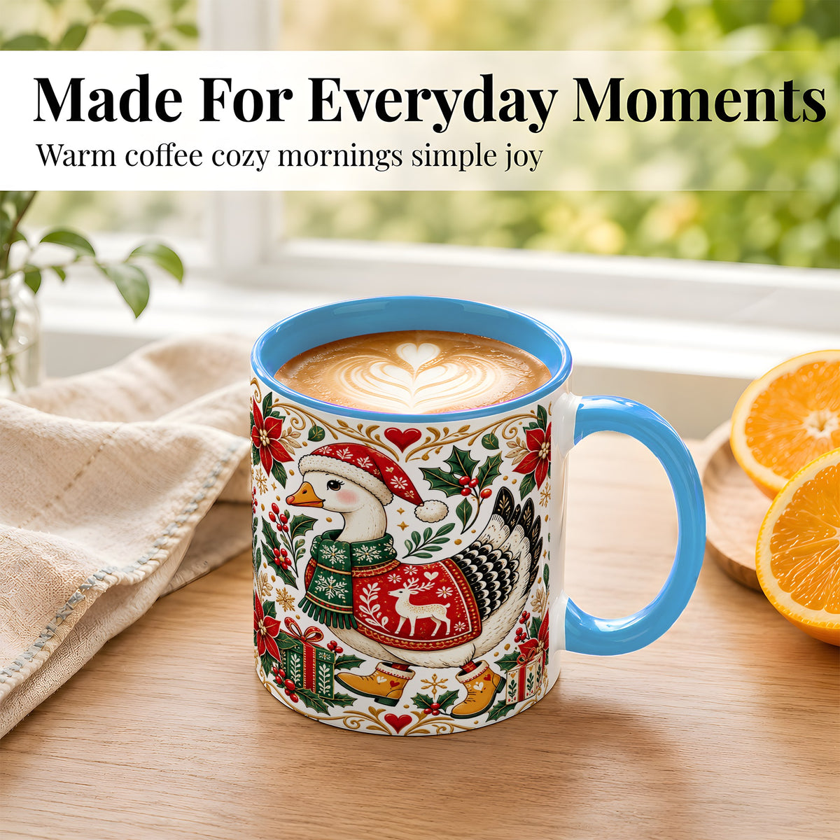 #pl[11oz|Blue] Christmas Goose Coffee Mug, Festive Farm Animal Mug, Ceramic Cup