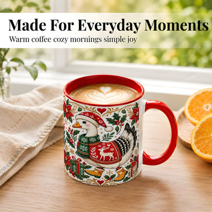 #pl[11oz|Red] Christmas Goose Coffee Mug, Festive Farm Animal Mug, Ceramic Cup