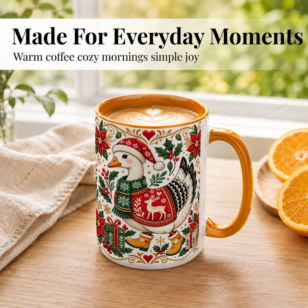 #pl[15oz|Orange] Christmas Goose Coffee Mug, Festive Farm Animal Mug, Ceramic Cup