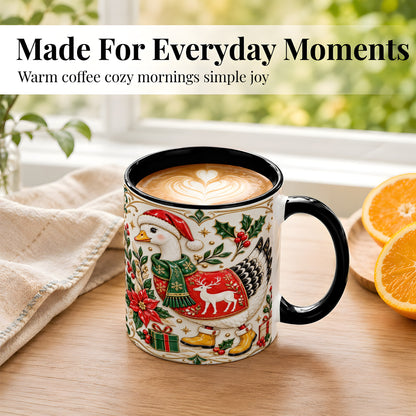 #pl[11oz|Black] Christmas Goose Coffee Mug, Porcelain Style Holiday Mug, Ceramic Cup