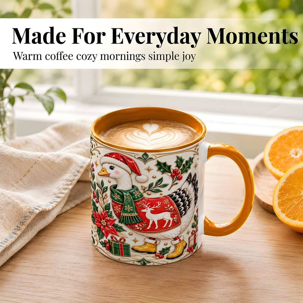 #pl[11oz|Orange] Christmas Goose Coffee Mug, Porcelain Style Holiday Mug, Ceramic Cup