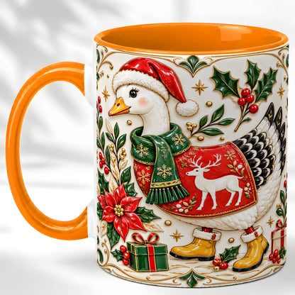 #pl[11oz|Orange] Christmas Goose Coffee Mug, Porcelain Style Holiday Mug, Ceramic Cup