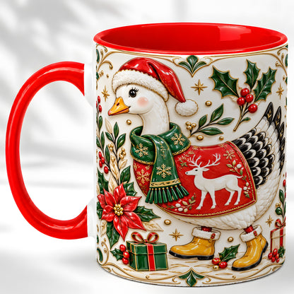 Christmas Goose Coffee Mug, Porcelain Style Holiday Mug, Ceramic Cup