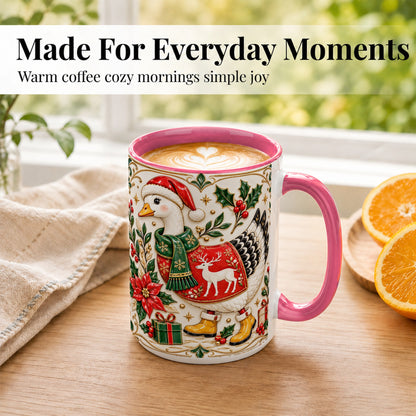 #pl[15oz|Pink] Christmas Goose Coffee Mug, Porcelain Style Holiday Mug, Ceramic Cup
