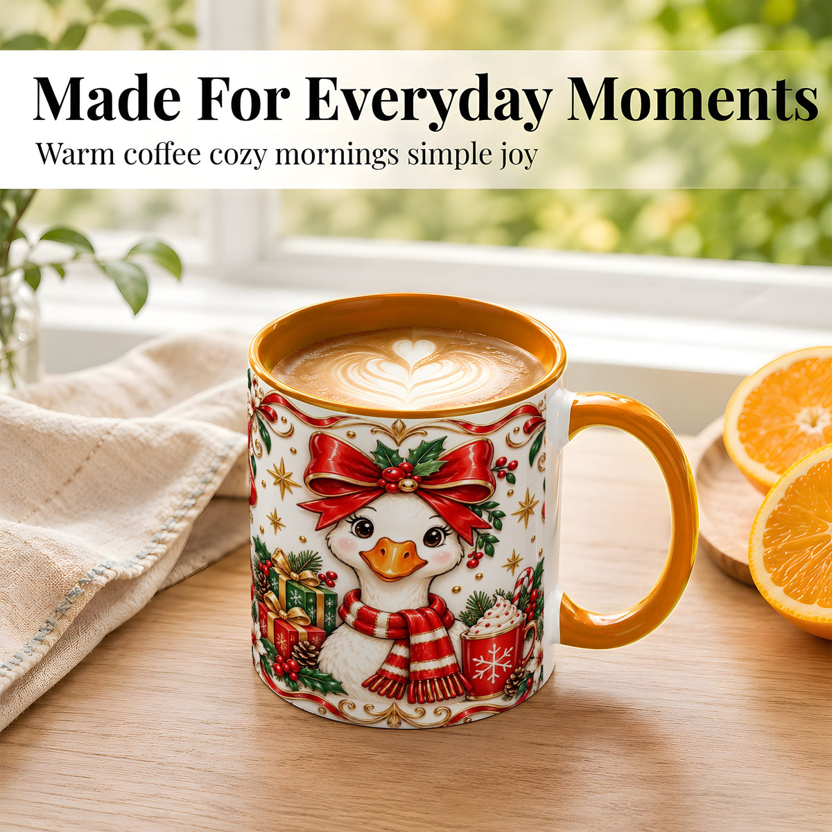 #pl[11oz|Orange] Christmas Goose Coffee Mug, Red Bow Holiday Mug, Ceramic Cup