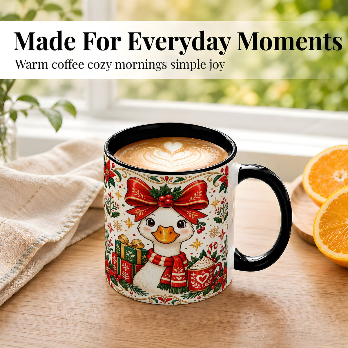 #pl[11oz|Black] Christmas Goose Coffee Mug, Folk Art Holiday Mug, Ceramic Cup