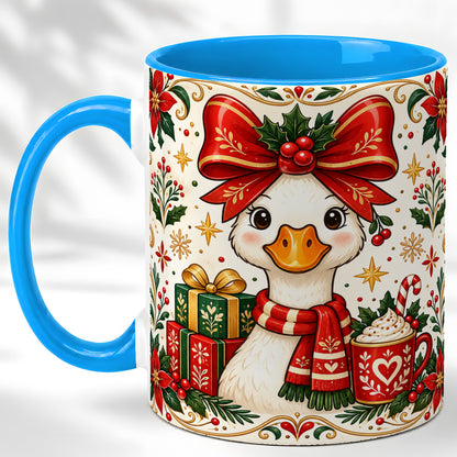 #pl[11oz|Blue] Christmas Goose Coffee Mug, Folk Art Holiday Mug, Ceramic Cup