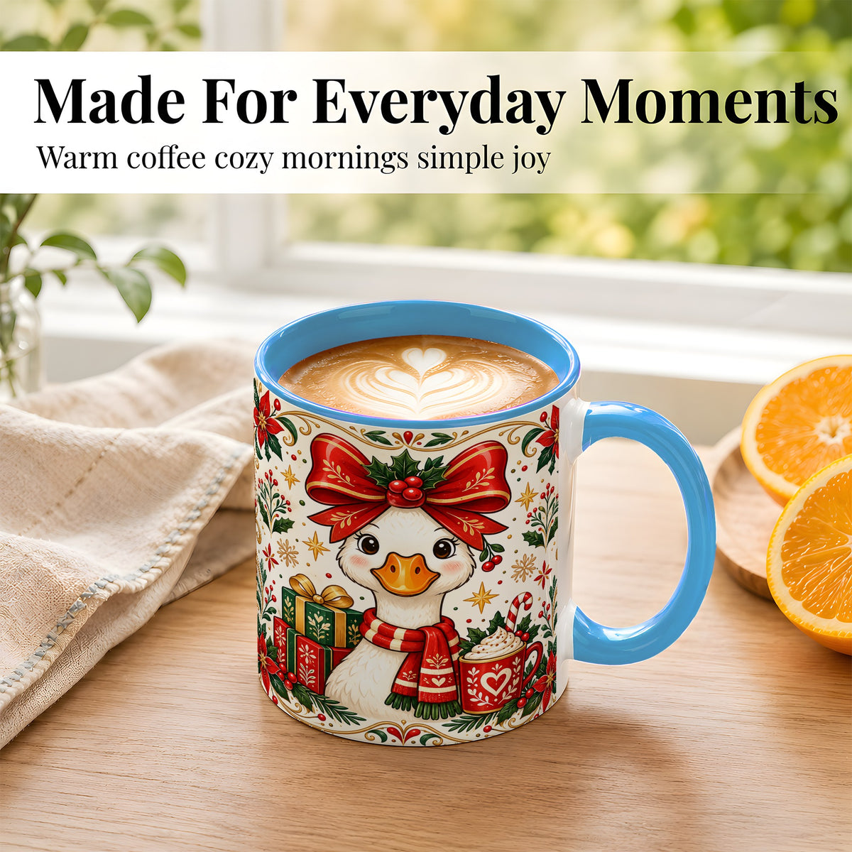#pl[11oz|Blue] Christmas Goose Coffee Mug, Folk Art Holiday Mug, Ceramic Cup