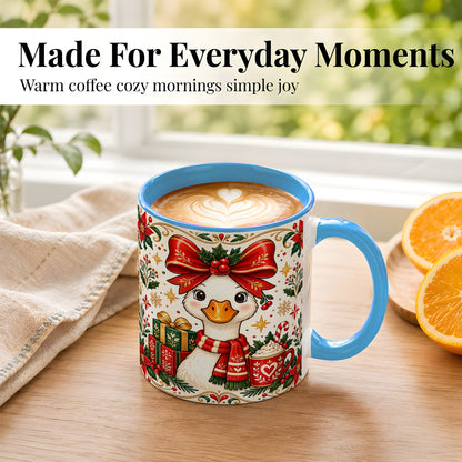 #pl[11oz|Blue] Christmas Goose Coffee Mug, Folk Art Holiday Mug, Ceramic Cup